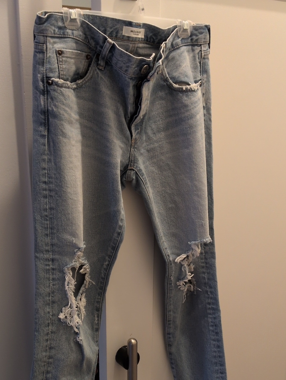 Moussy Light Blue Distressed Women's Jeans- Vintage. Button Fly.